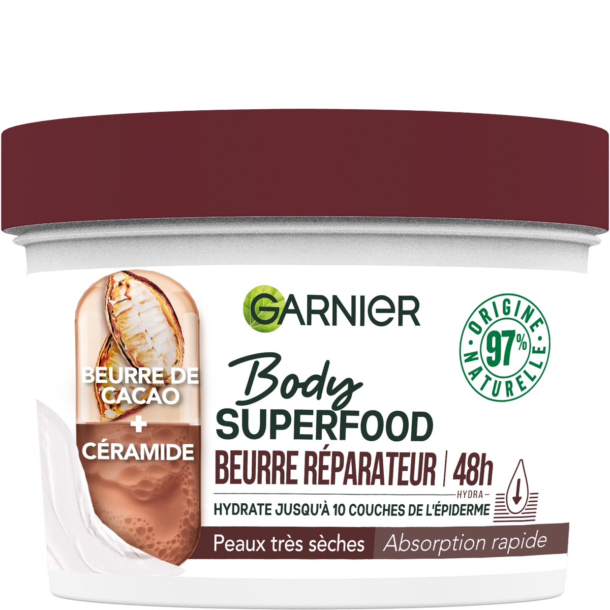 Beurre corporel réparateur - Superfood - Beurre de cacao & céramides - Peaux très sèches - 380 ml