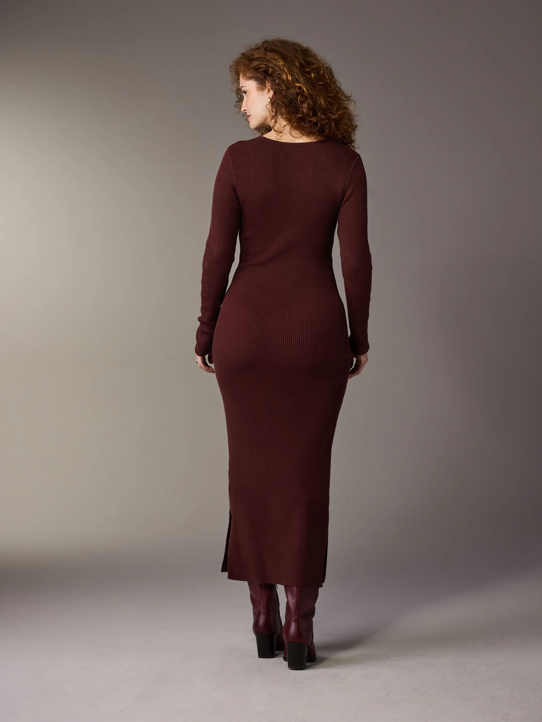 Bordeauxrood - Maternity Knitted Keyhole Dress