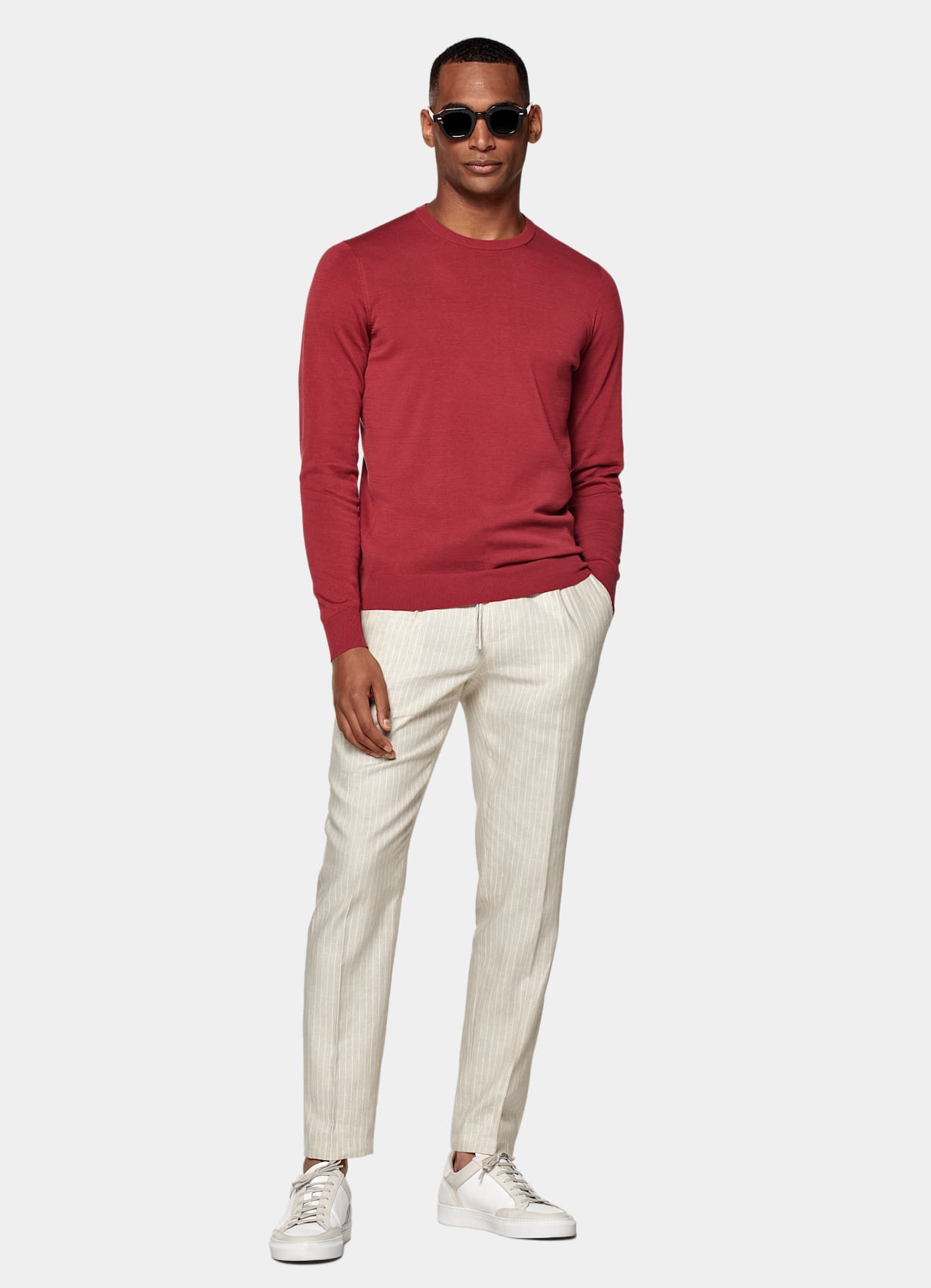 Pull col rond rouge