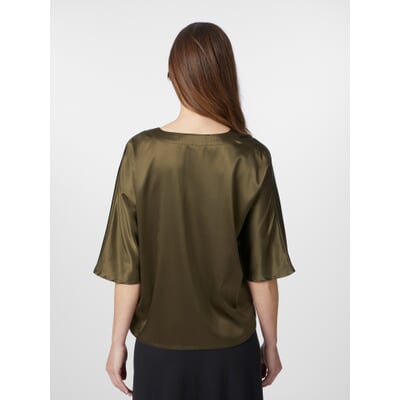 Damenbluse Seidensatin V-Ausschnitt, Oliv