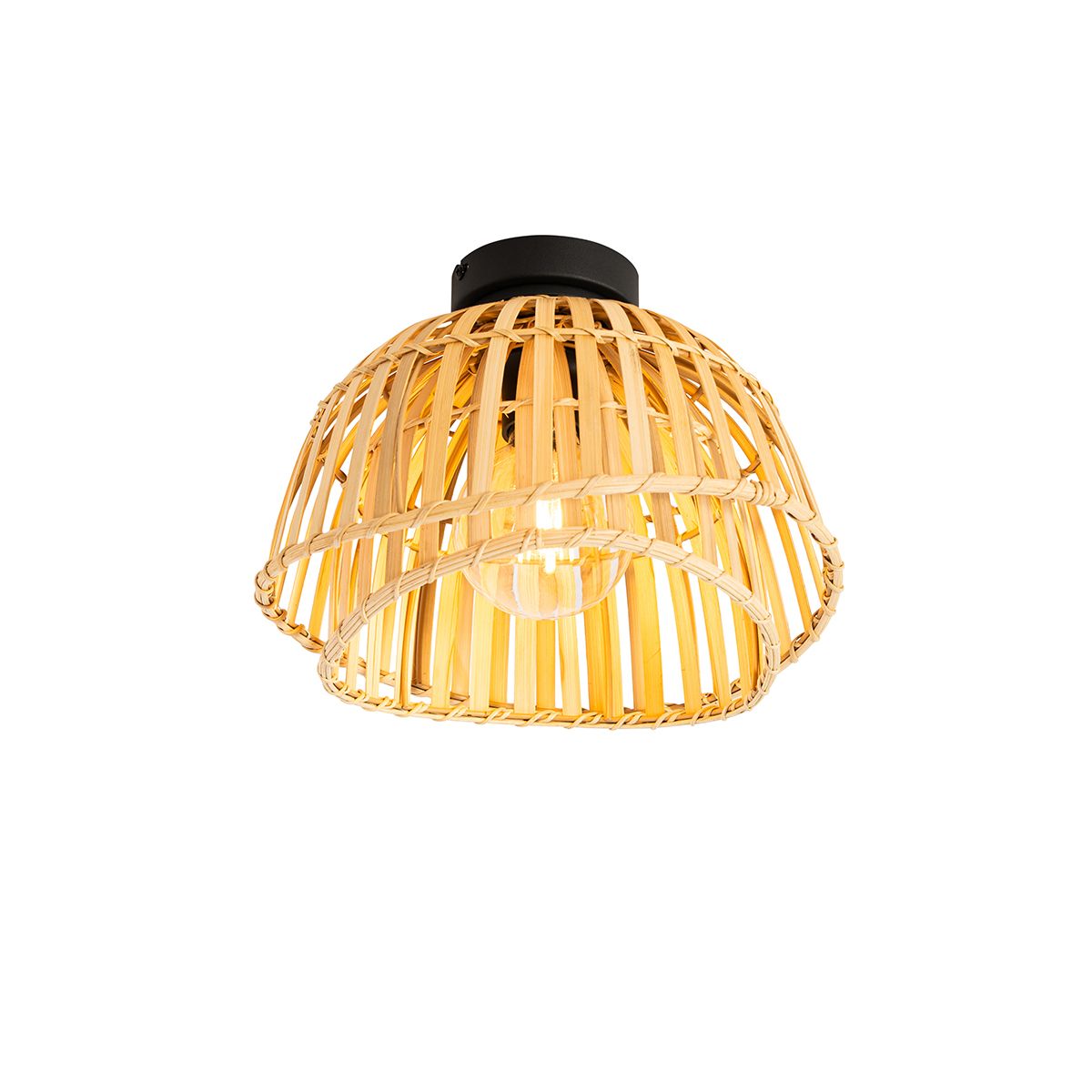 Oosterse plafondlamp zwart met naturel bamboe 30 cm - Pua