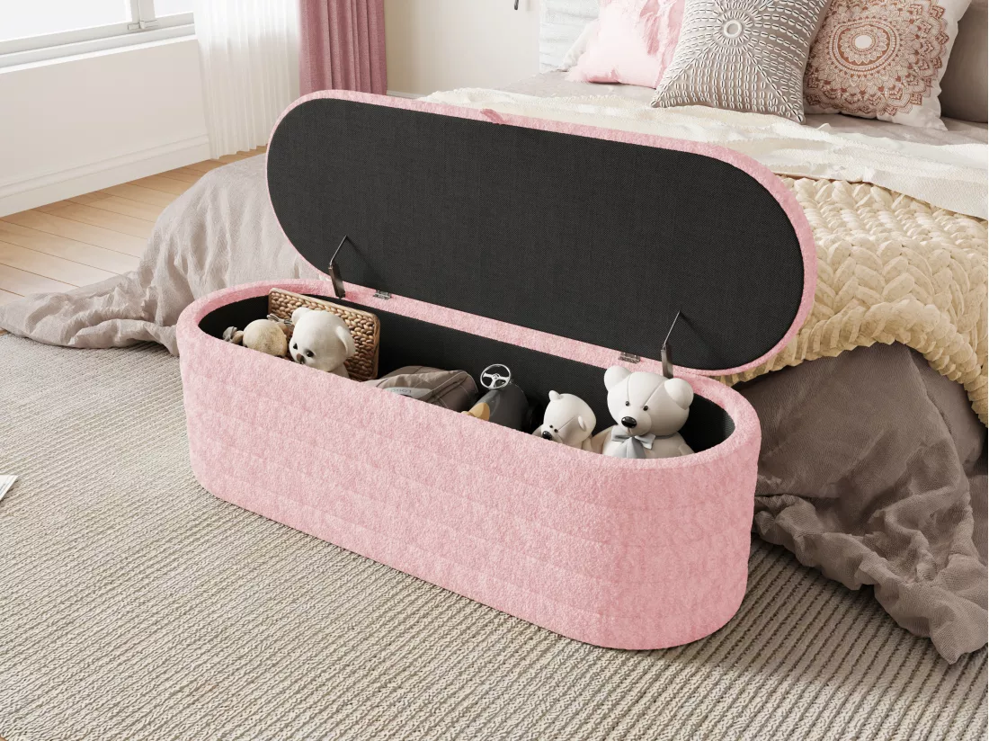 Banc de rangement 120x40x40 cm - en tissu peluche - Rose