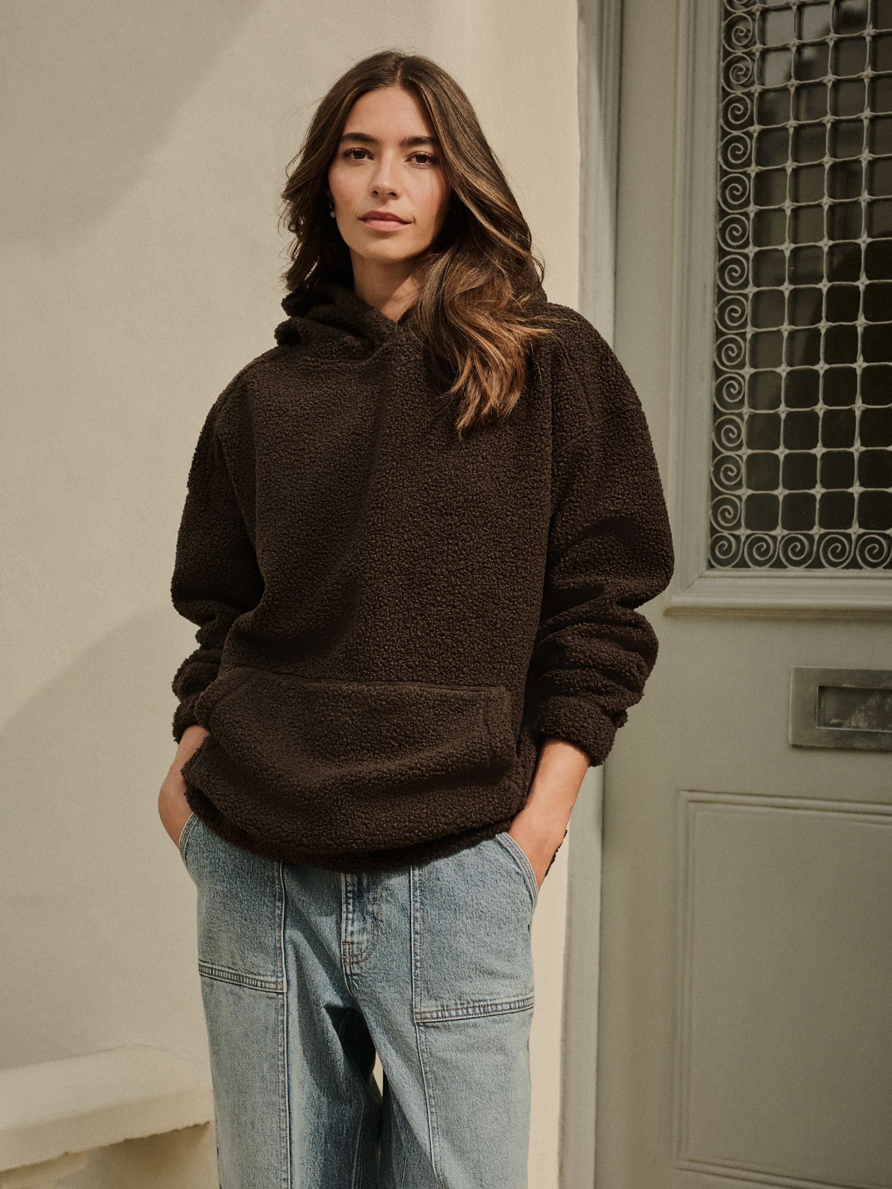 Chocoladebruin - Soft Teddy Borg Longsleeve Hoodie
