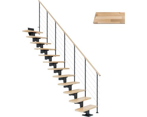 Pertura Chiron Antraciet Middentrap, Recht, 75 cm, Beukenhouten Gelijmde Gelamineerde Leuning, Gelakt, 11 Treden / 12 Stootborden