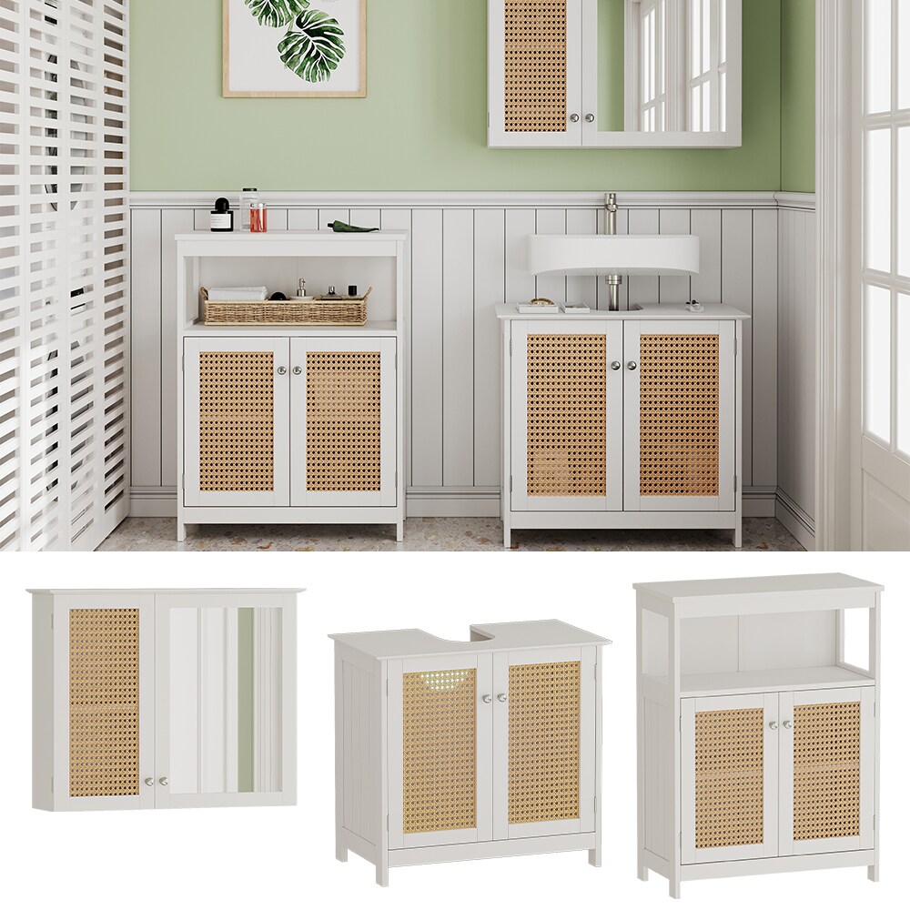 Vicco Badmöbel-Set Rosario, Weiß, moderne Serie, Badezimmer, dekorative Front, Spiegelschrank, Waschtischunterschrank, Sideboard