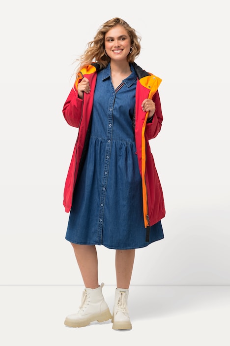 Midikleid, Jeanskleid, A-Linie, Hemdkragen, Langarm