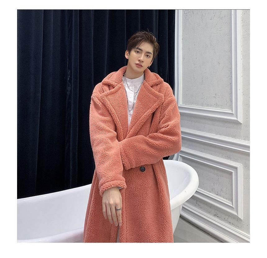 Orungeetun - Fleece trenchcoat met lange mouwen en dubbele rij knopen