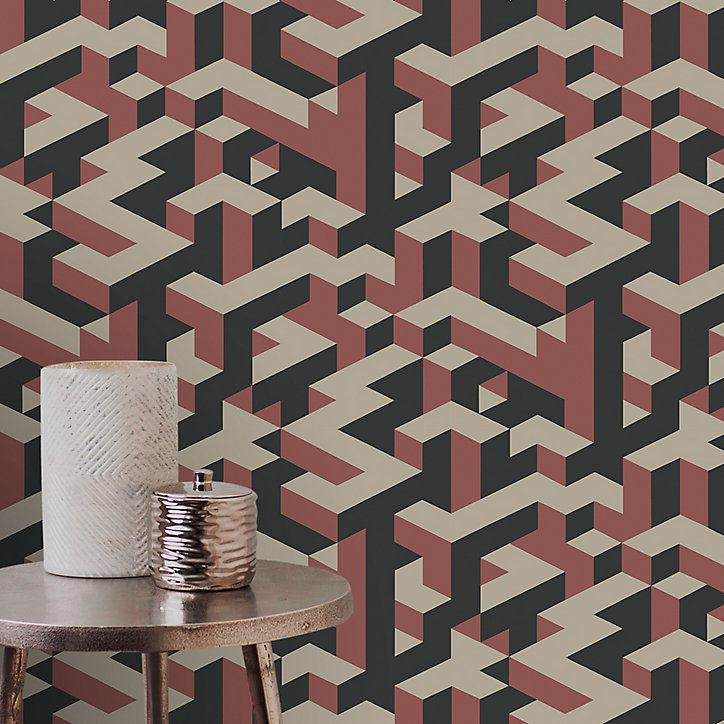 Papier peint vinyle sur intissé motif géométrique 3D GoodHome rouge