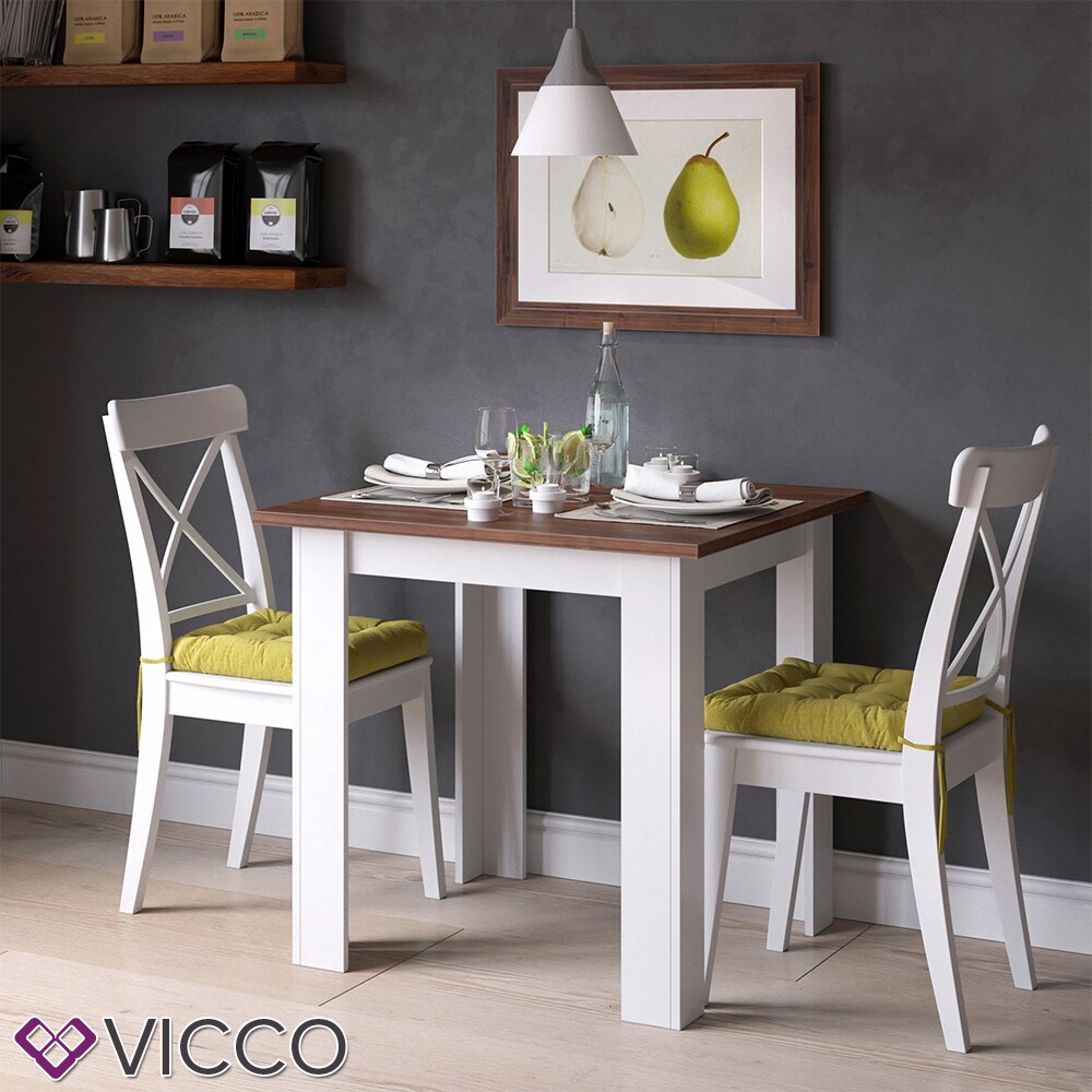 Vicco Esstisch Karlos Esszimmertisch Nussbaum Wohnzimmer Küchentisch 80cm Weiß