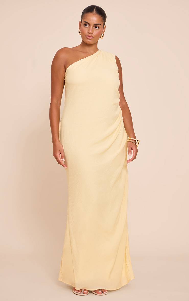 Citron Robe Longue Grande Taille Texturée Asymétrique Froncée