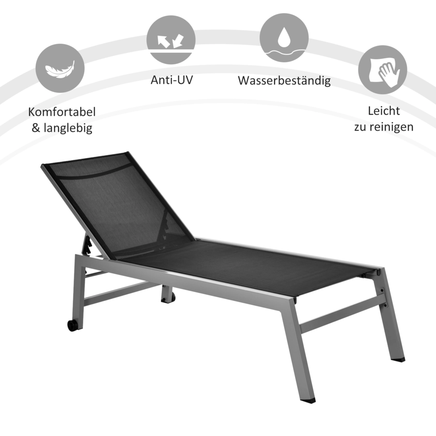 Outsunny Gartenliege mit verstellbarer Rückenlehne schwarz