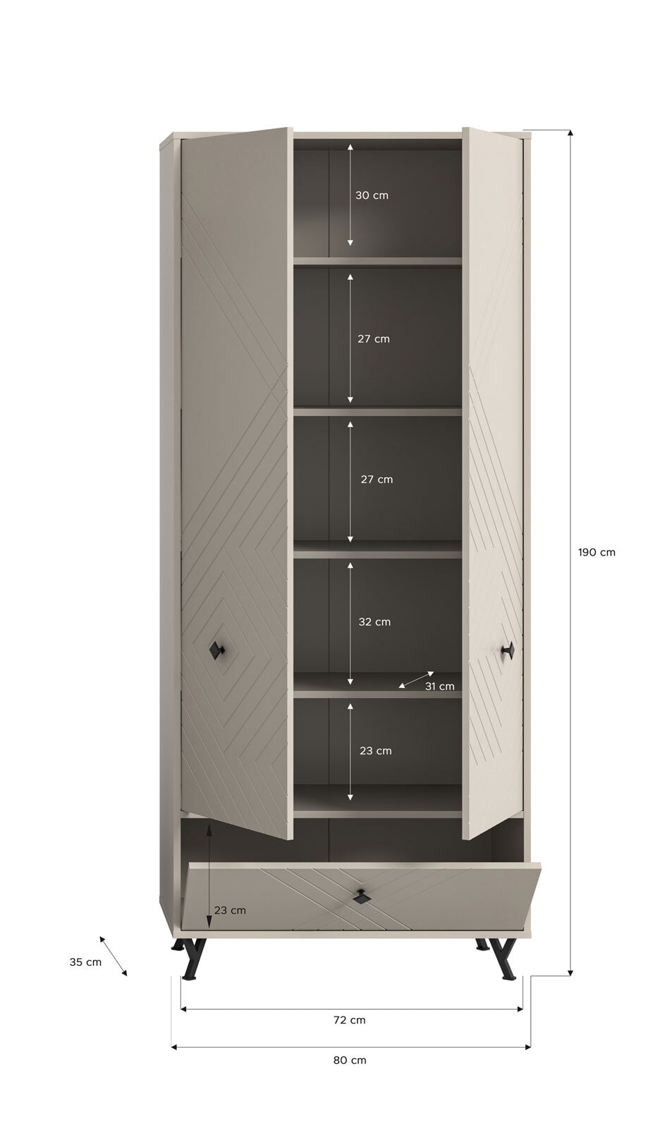 Garderobenschrank, NOTES, sandbeige, 80x190 cm