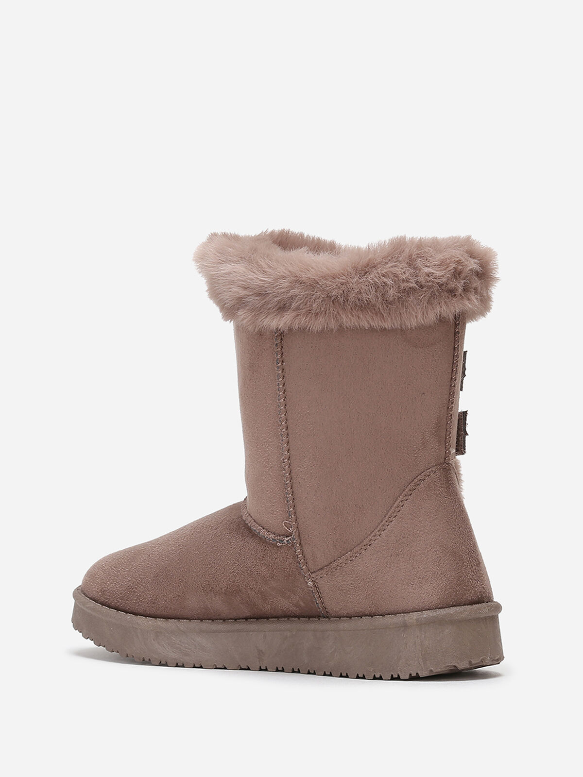 Boots fourrées en suédine à scratchs- Taupe