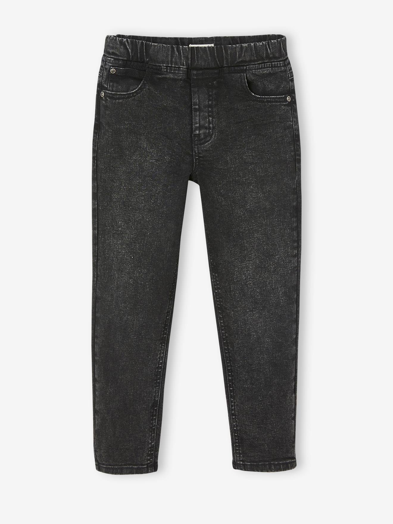 Calça jeans balão fácil de usar, com modelagem solta, preta lisa, para meninos.