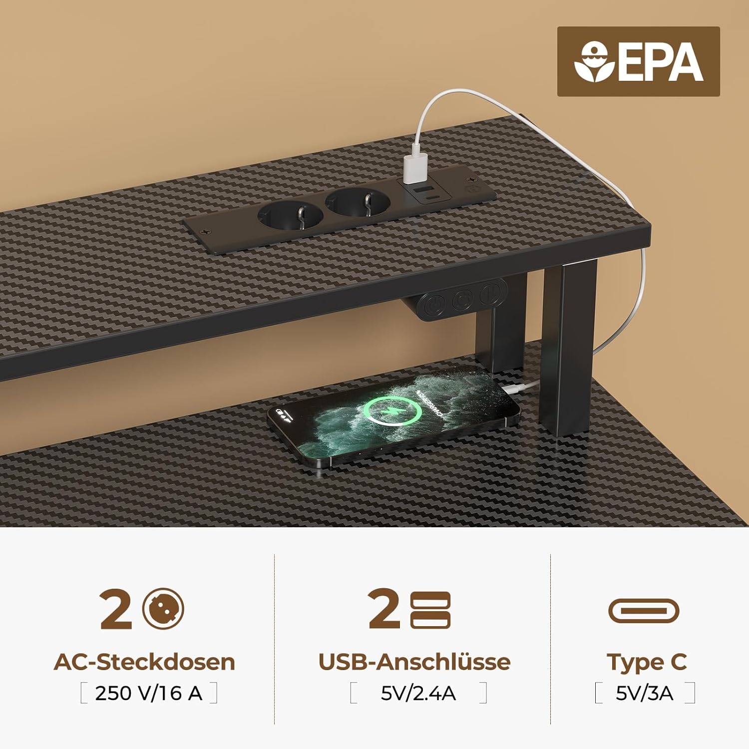 Rolanstar Schreibtisch mit Schubladen, Computertisch mit Steckdosen & LED, Gaming Tisch mit Monitorständer, Regal & 2 Haken, Gaming Schreibtisch für Büro, Wohnzimmer(Schwarz, 120x47x90,5cm)