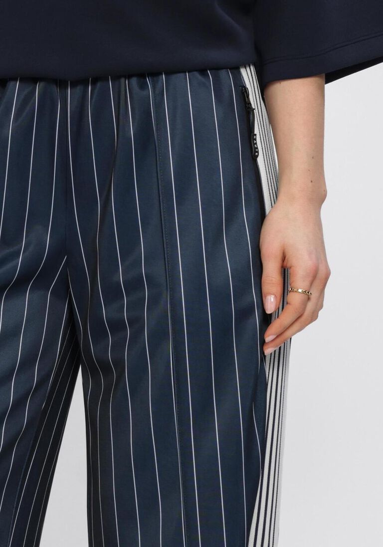 donkerblauwe haute l'amitié broeken baggy pin stripe track tall pants