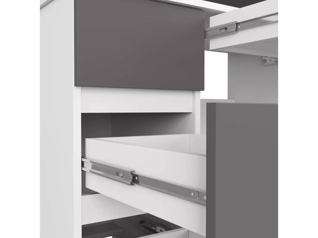 Bureau d'ordinateur AKORD gauche A7 Blanc 90 cm 4 tiroirs façade Gris Graphite 90x50x77 cm