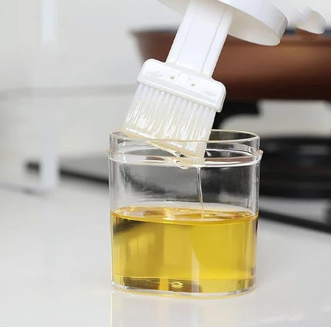(180ml) 2in1 Öl Behälter mit Silikon Pinsel Dosierflasche für Olivenöl / Eigelb / Saucen zum Kochen / Backen / Grillen - Weiss