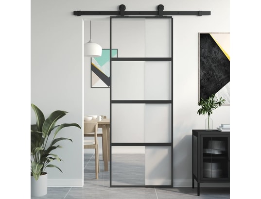 VIDAXL - Porte verre Porte coulissante noir 76x205 cm verre trempé aluminium