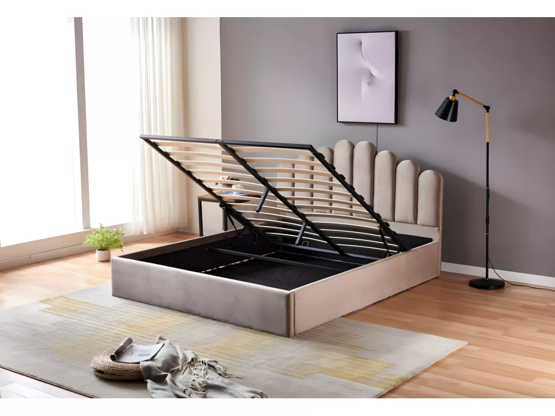 Lit coffre 2 places 140x190 cm doha velours moka