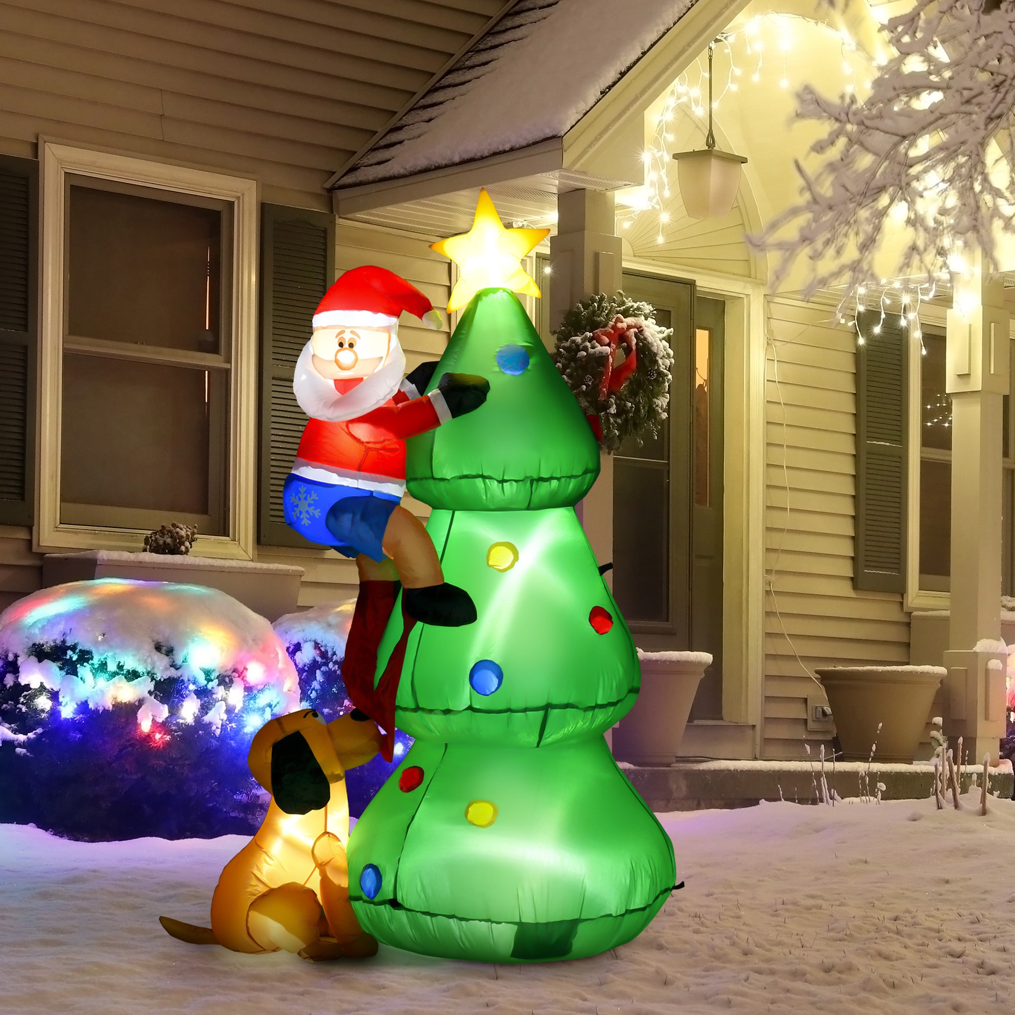HOMCOM Weihnachtsdeko Weihnachtliche Dekoration, LED-Lichter, Automatisches Aufblasen Grün 123 x 85 x 180 cm (BxTxH)