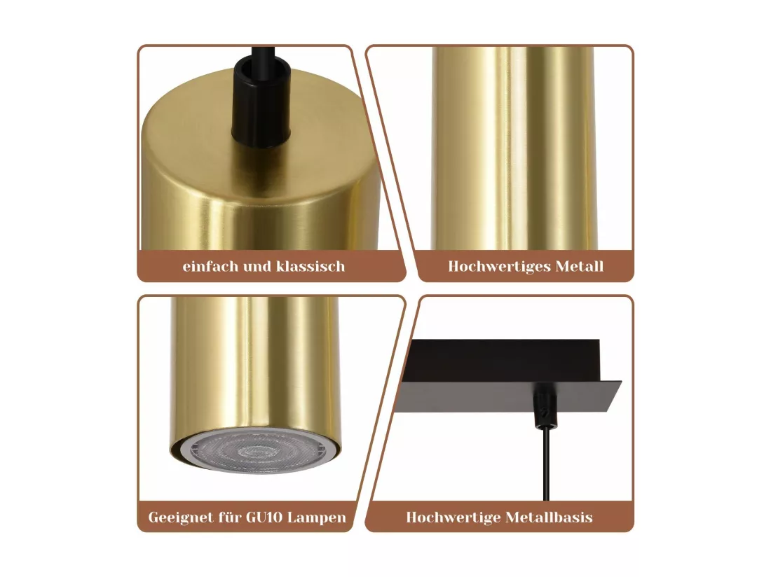 NETTLIFE Suspension Gu10 Or Noir Diam.170cm Métal 4 Ampoules - Lampe de Table à Industrielle Moderne pour Salon Café Salle à Manger Chambre