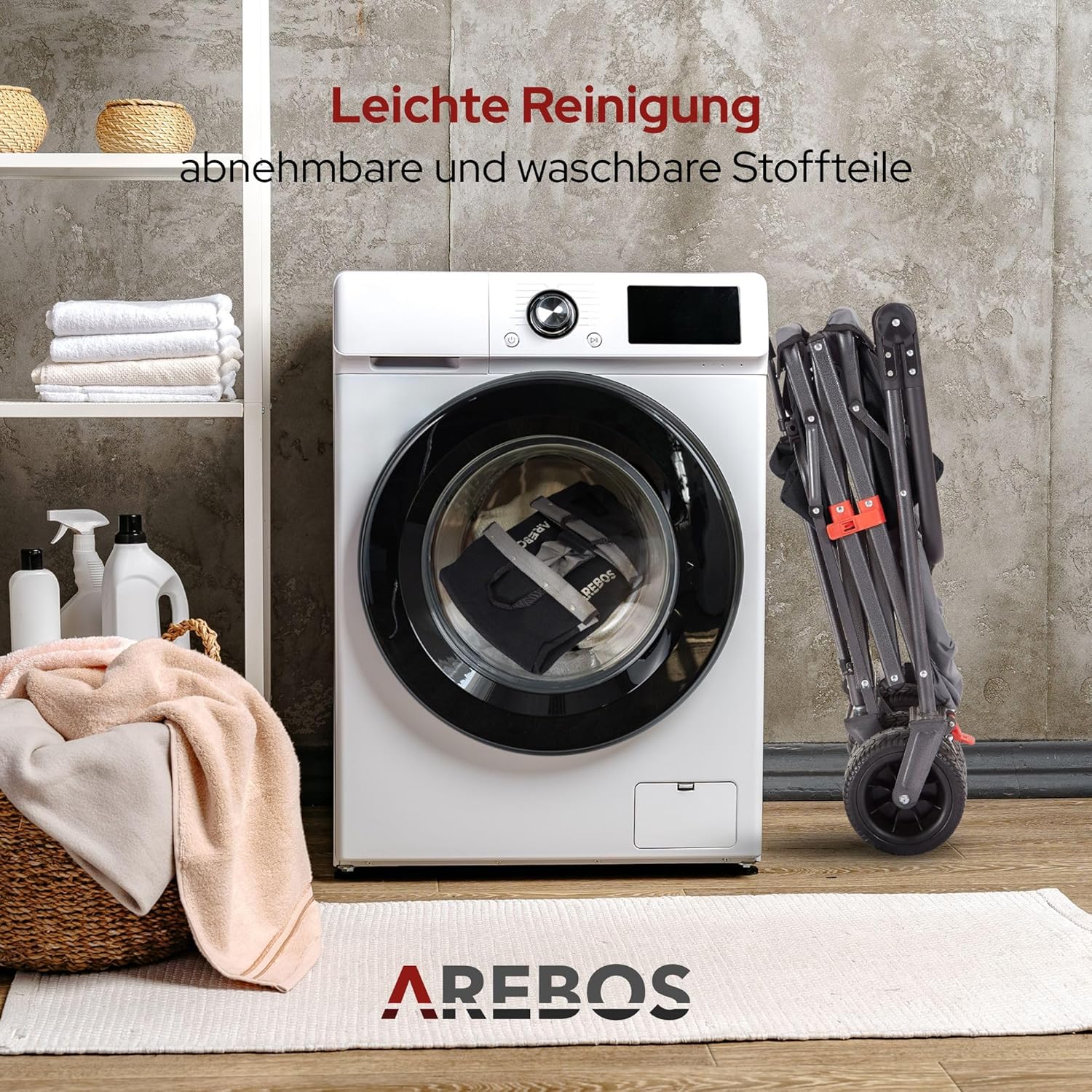 Arebos Bollerwagen faltbar mit Dach | Luxus Handwagen | Faltwagen | Transportwagen | XXL Tasche | klappbar | bis 100 kg | Gerätewagen | 360° Vorderräder | Schwarz