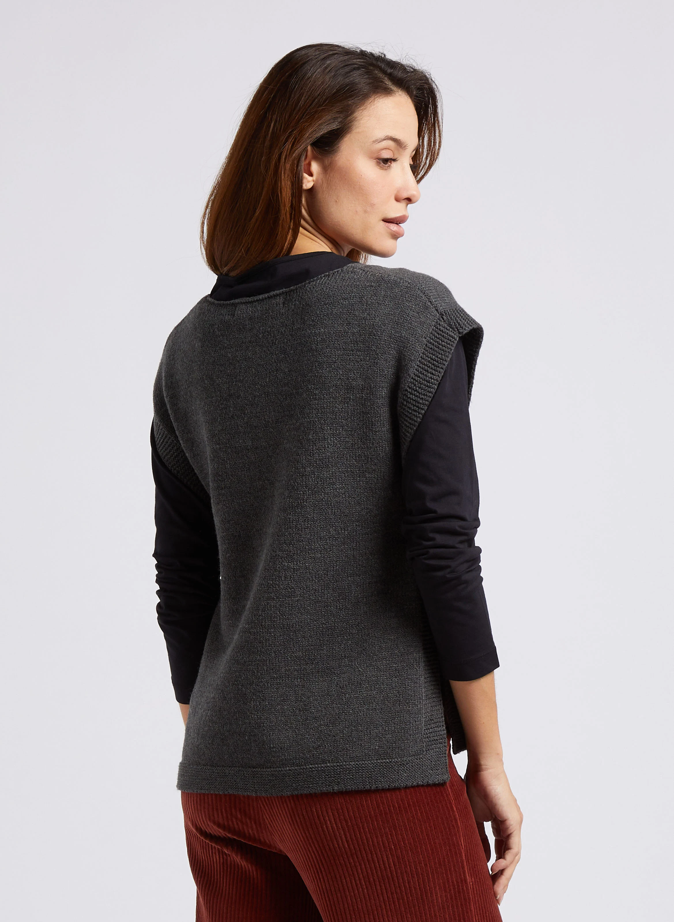 Pull droit col rond en laine mélangée | Gris