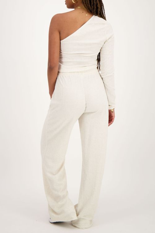 Beige linnen look pantalon met pintuck