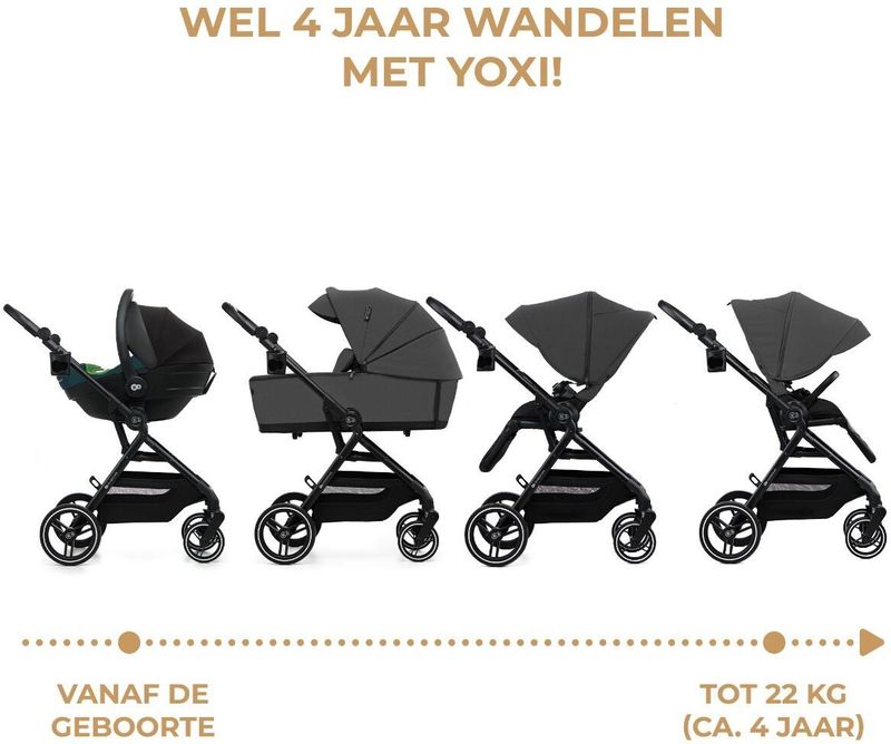 YOXI - Combikinderwagen 2-in-1 - Zwart - Waterdichte Kap - Geschikt vanaf Geboorte