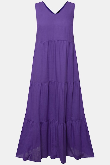 Kleid, Leinenmix, A-Linie, V-Ausschnitt, ärmellos