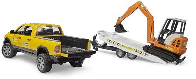 Bruder RAM Power Wagon Arbeidsbil med Tilhenger & Gravemaskin