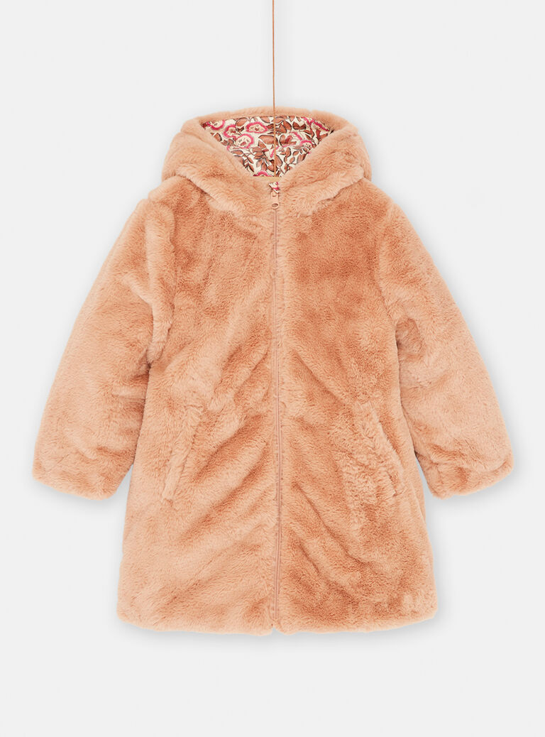 Parka à capuche réversible rose et noisette