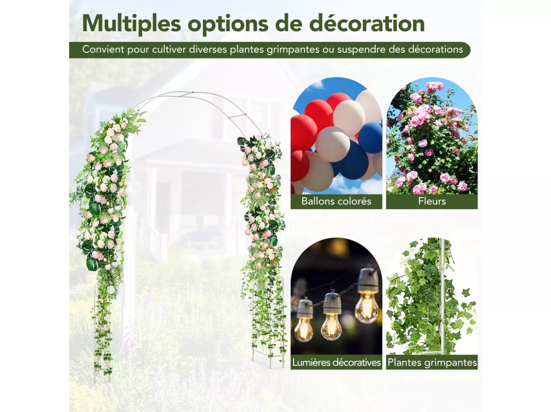 Arche de Jardin en Métal pour Plantes Grimpantes, Treillis De Jardin en Arc avec 6 Pieds Extérieur 167x37x240CM, Arche Décorative pour Mariage Fête et Cérémonie