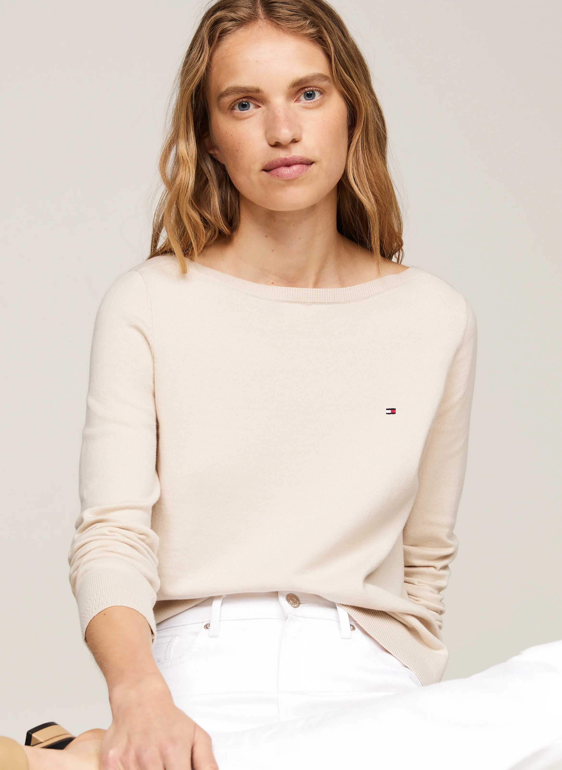 Pull en coton bio mélangé| Beige