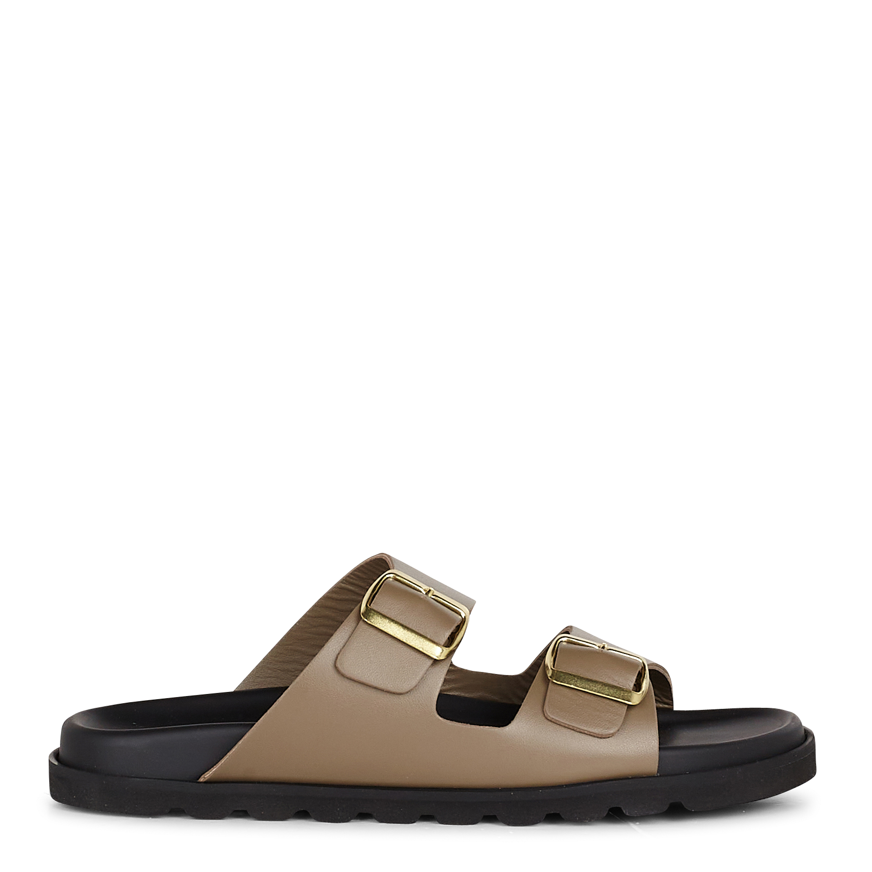 Sandales plates crantées en cuir| Kaki