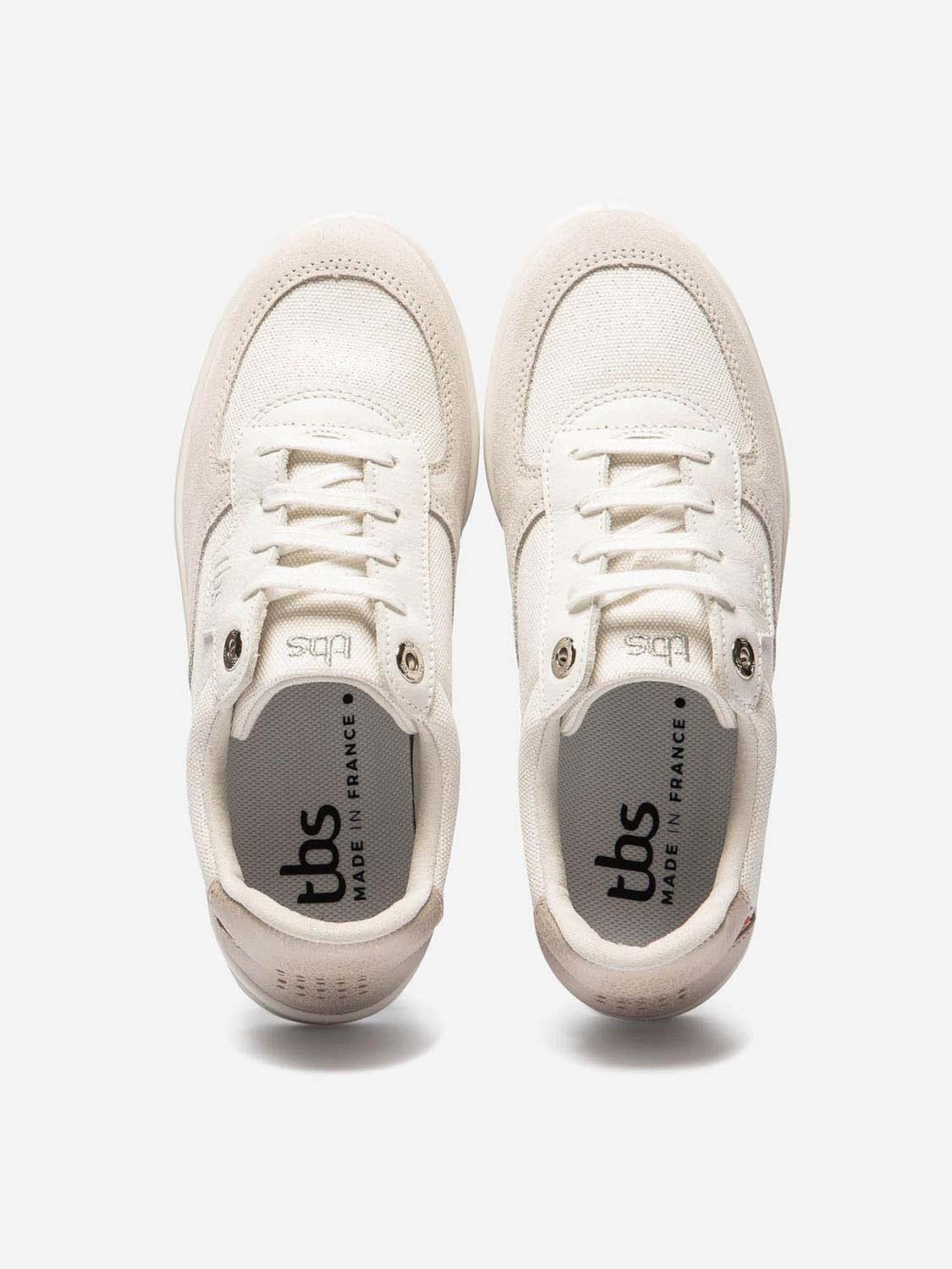 Baskets Femme Fabriquées en France Dessus Cuir et Toile Blanc