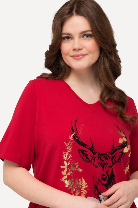 T-Shirt, Trachtenmotiv, V-Ausschnitt, Halbarm, Elastiksaum