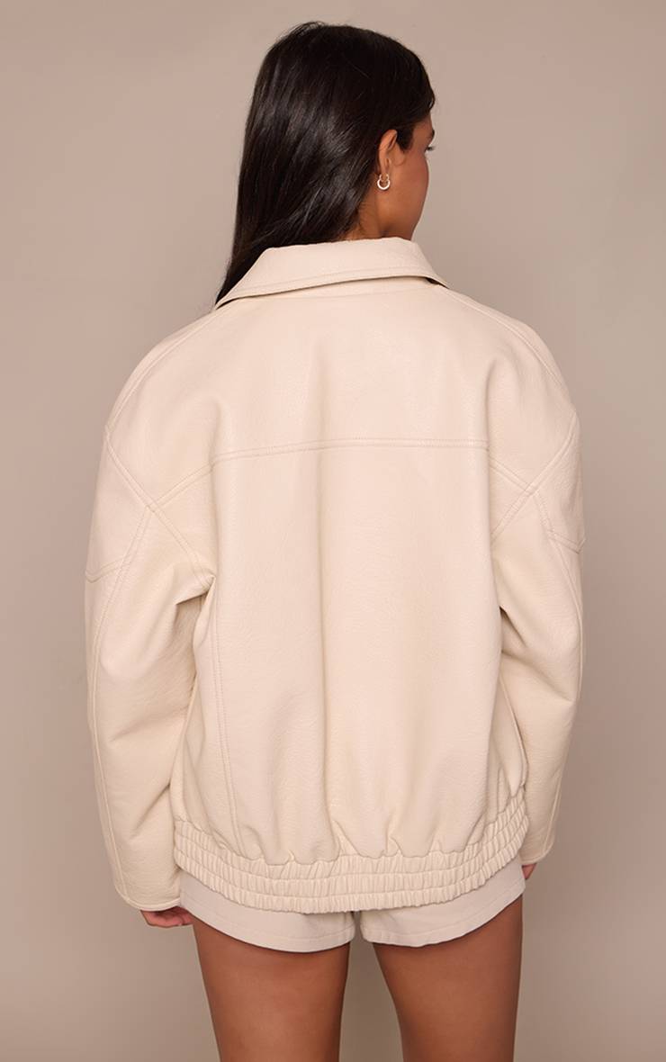 Ecru Veste Oversize En Synthétiquecuir Avec Patte De Boutonnage Dissimulée