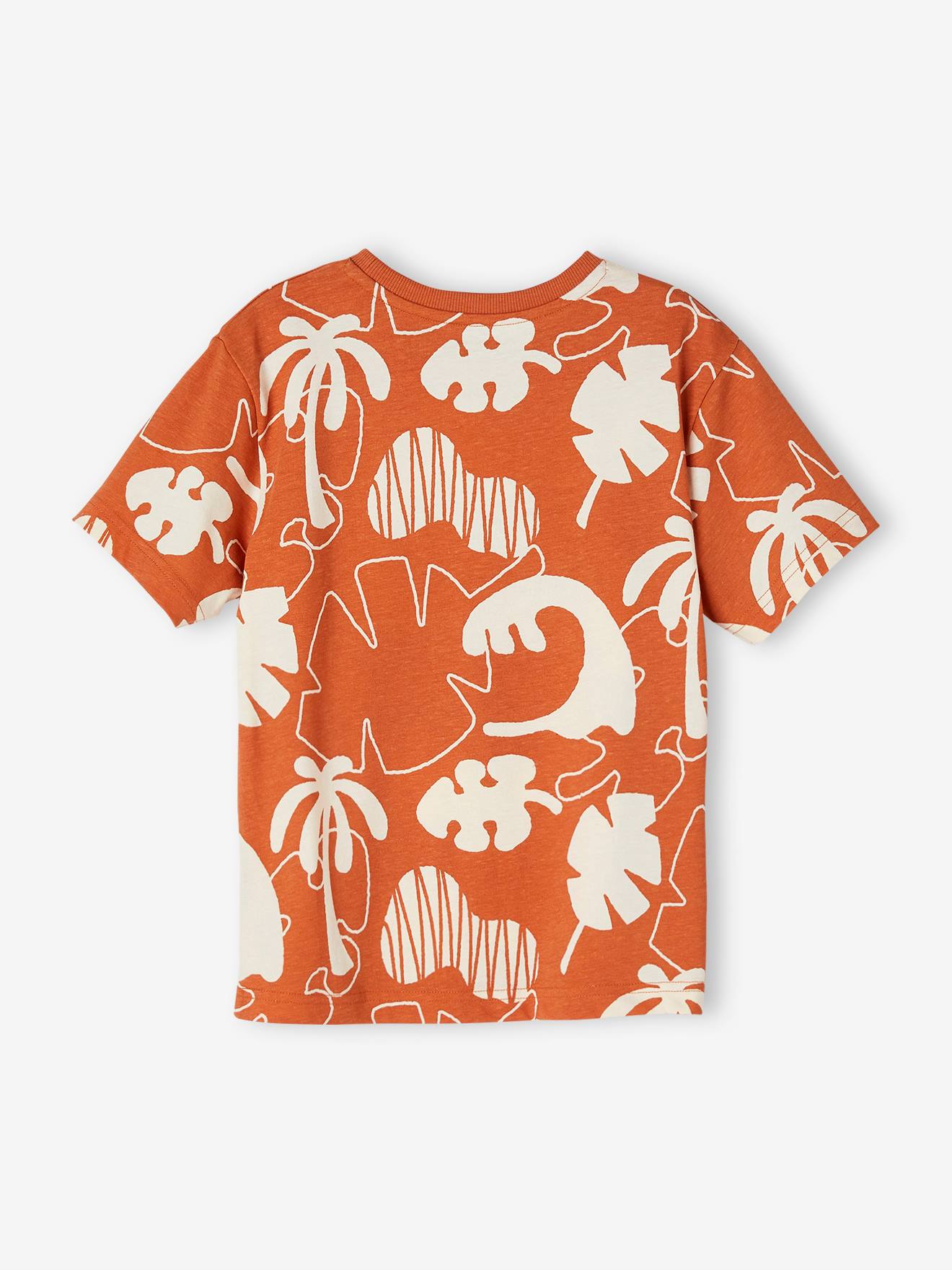 Camiseta infantil masculina com estampas exóticas gigantes, azul ardósia
