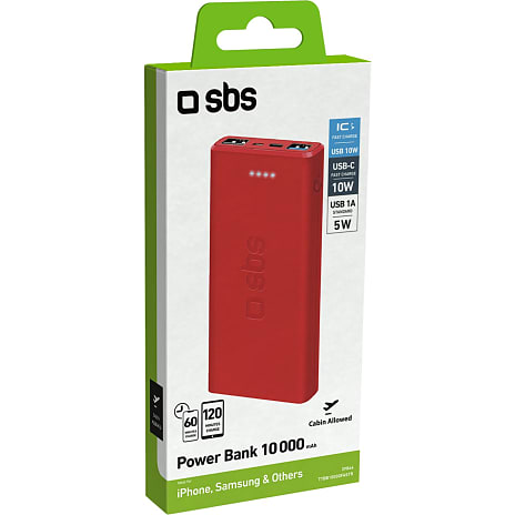 SBS powerbank 10.000 mAh - rød