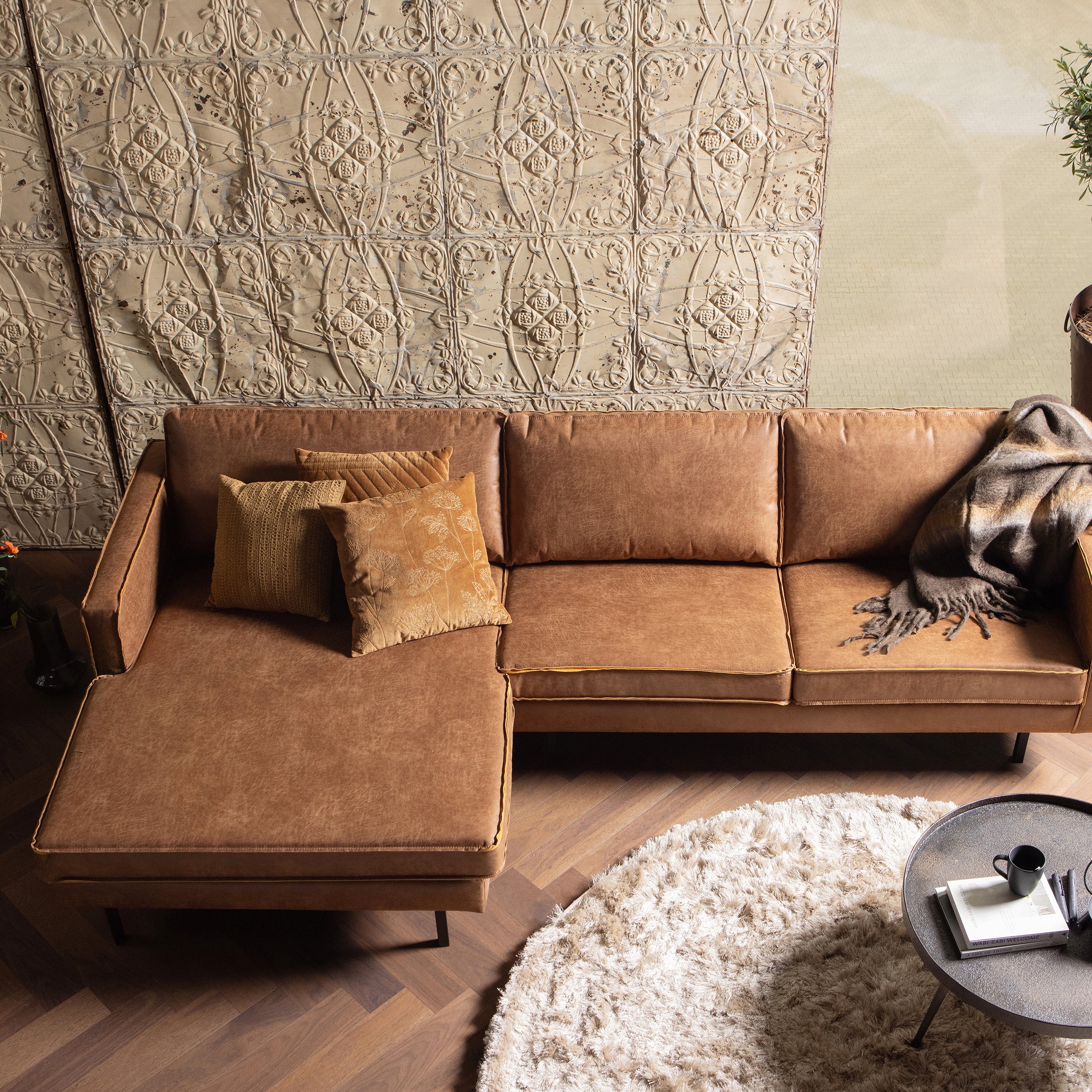 WOOOD Rodeo Chaise Longue Links - Eco-leder -  Cognac