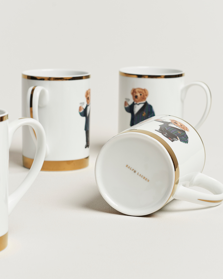 Ralph Lauren Home Thompson Bear Porcelain Mug Set 4pcs White/Gold