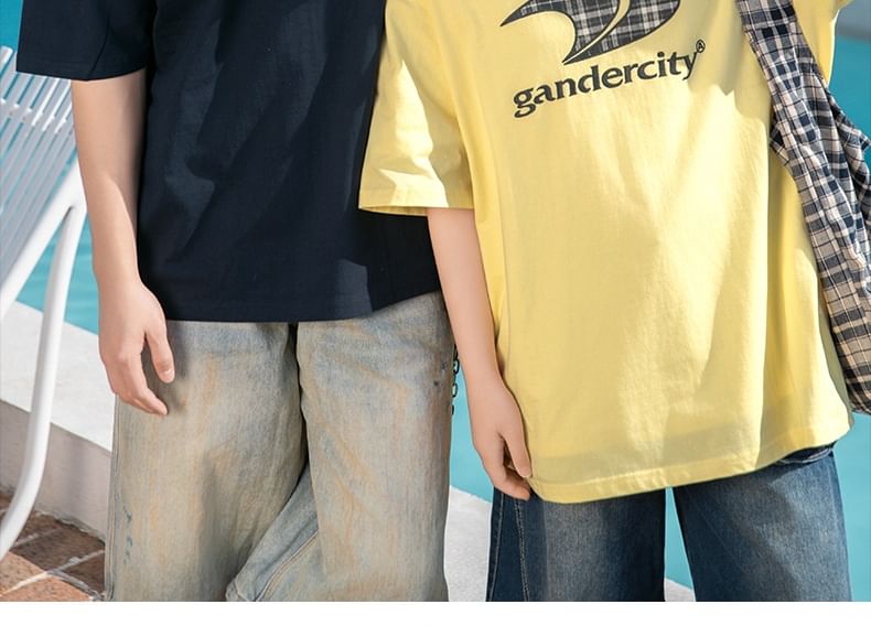 Really Point - Koppel bijpassende korte mouwen ronde hals drop shoulder letter geborduurd oversized T-shirt