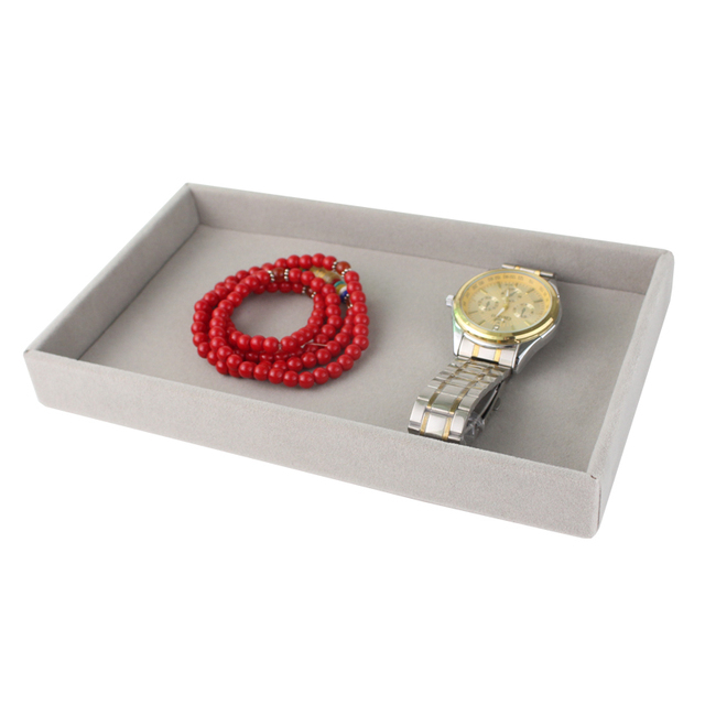 (21x12x2.5cm) Velour Schmuckschatulle Aufbewahrungsbox Organizer für Ringe / Ohrringe / Armbänder - Style 4 / Grau