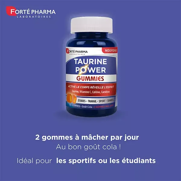 Forté Pharma Taurine Power Gummies - Energético, Cafeína, Sabor Cola - 60 gomas