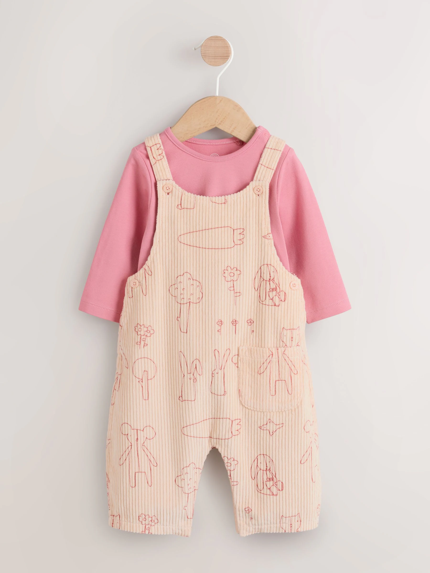 Cream / Pink Character - Babyset van tuinbroek en rompertje, tweedelig (0mnd-3jr)