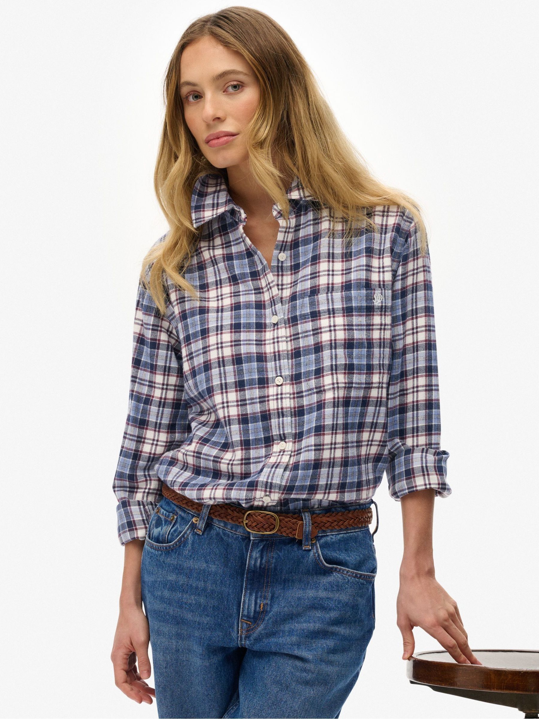 Blauw - Superdry Check Flannel Boyfriend Shirt
