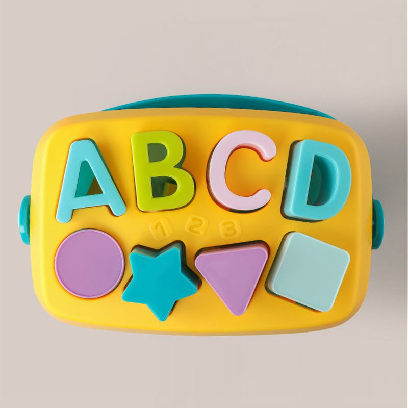 (15-tlg. Set) Kinder Lern Spielzeug Buchstaben   Formen Bausteine mit Eimer - Gelb / Türkis