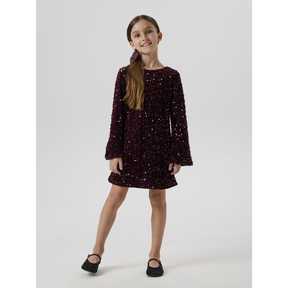 Køb Name It Burgundy Black Bow Nkfrusitta Ls Kjole